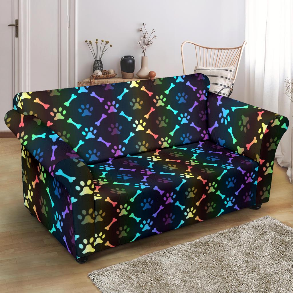 Paw Rainbow Print Loveseat Slipcover-JTAMIGO.COM