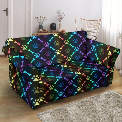 Paw Rainbow Print Loveseat Slipcover-JTAMIGO.COM