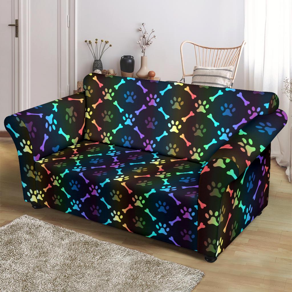 Paw Rainbow Print Loveseat Slipcover-JTAMIGO.COM