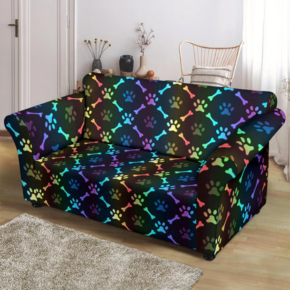 Paw Rainbow Print Loveseat Slipcover-JTAMIGO.COM