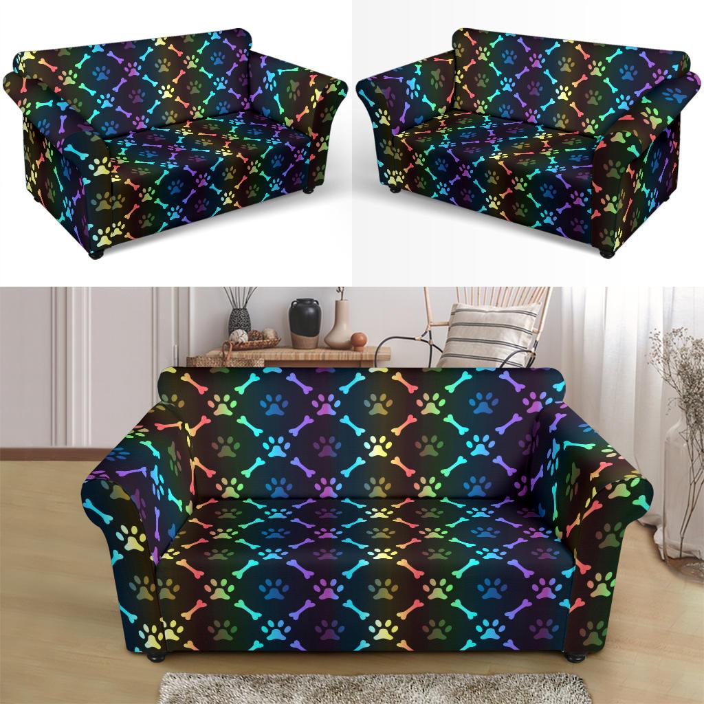 Paw Rainbow Print Loveseat Slipcover-JTAMIGO.COM
