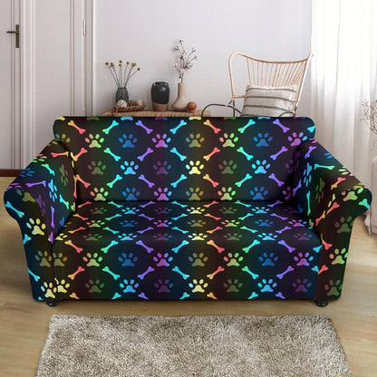 Paw Rainbow Print Loveseat Slipcover-JTAMIGO.COM