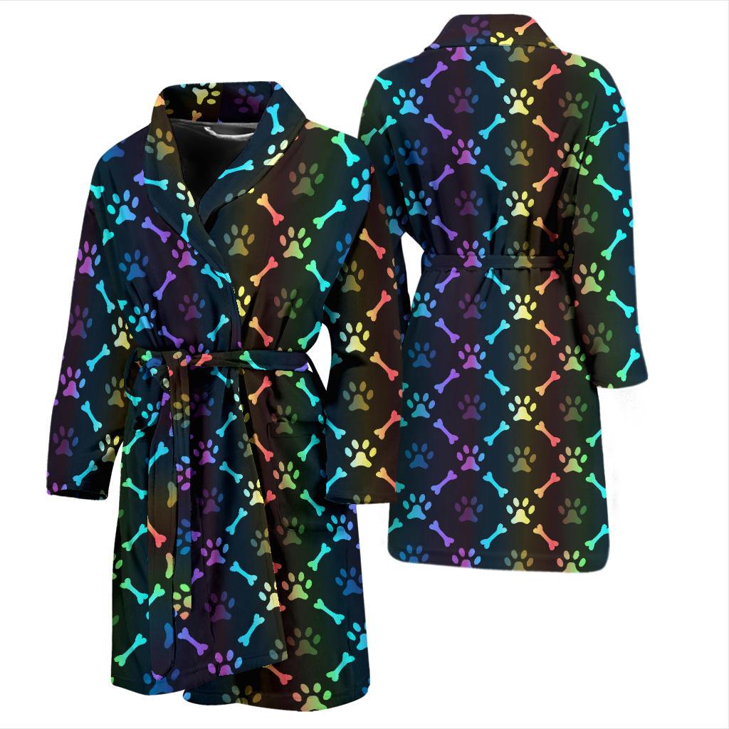 Paw Rainbow Print Men Bath Robe-JTAMIGO.COM