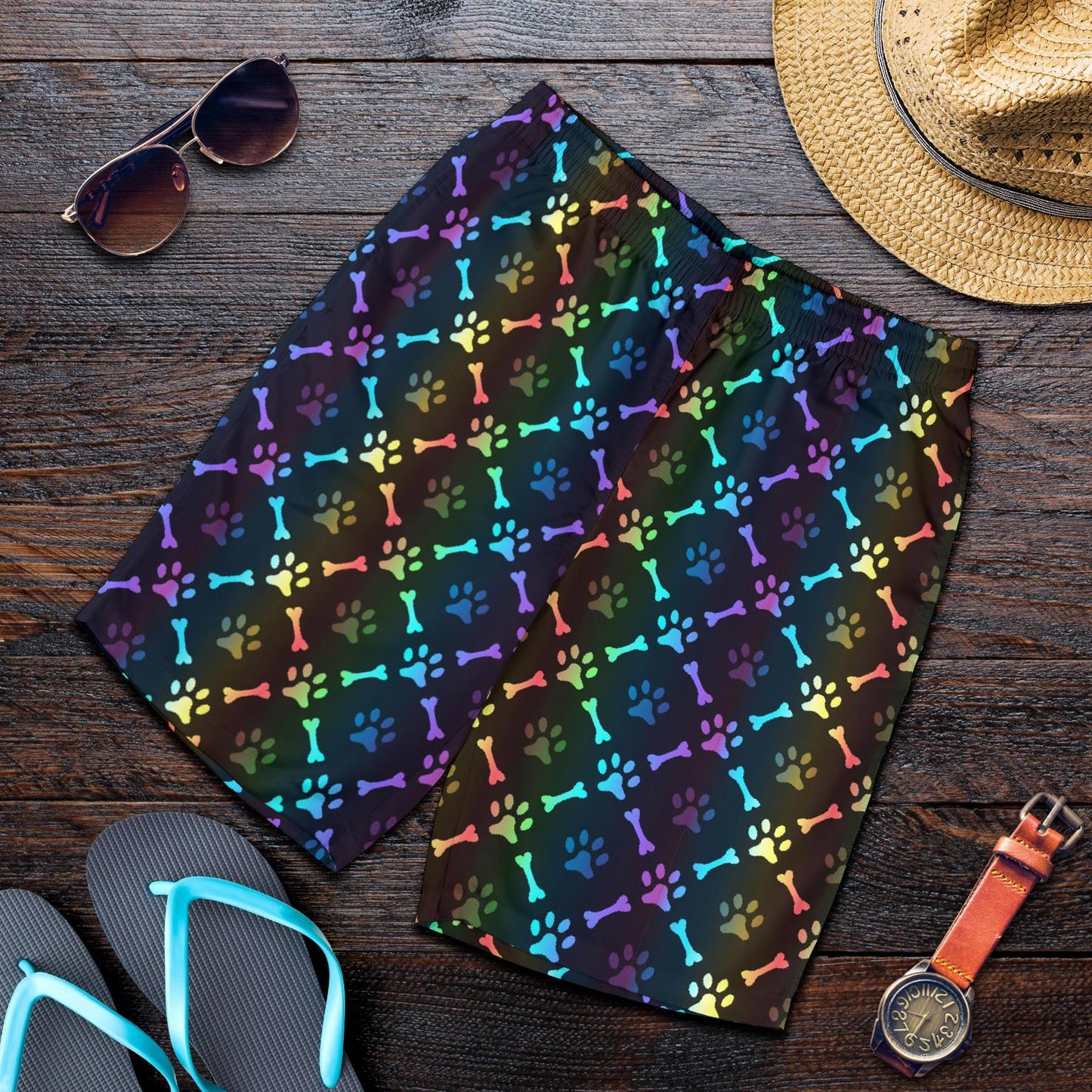 Paw Rainbow Print Mens Shorts-JTAMIGO.COM