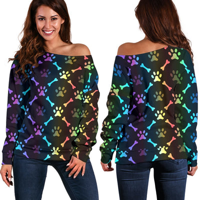 Paw Rainbow Print Off Shoulder Sweatshirt