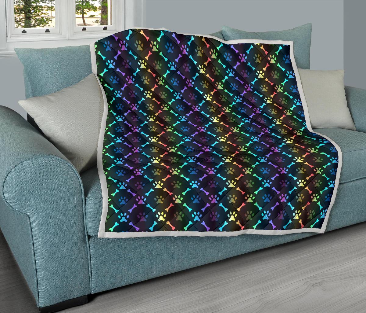 Paw Rainbow Print Premium Quilt-JTAMIGO.COM