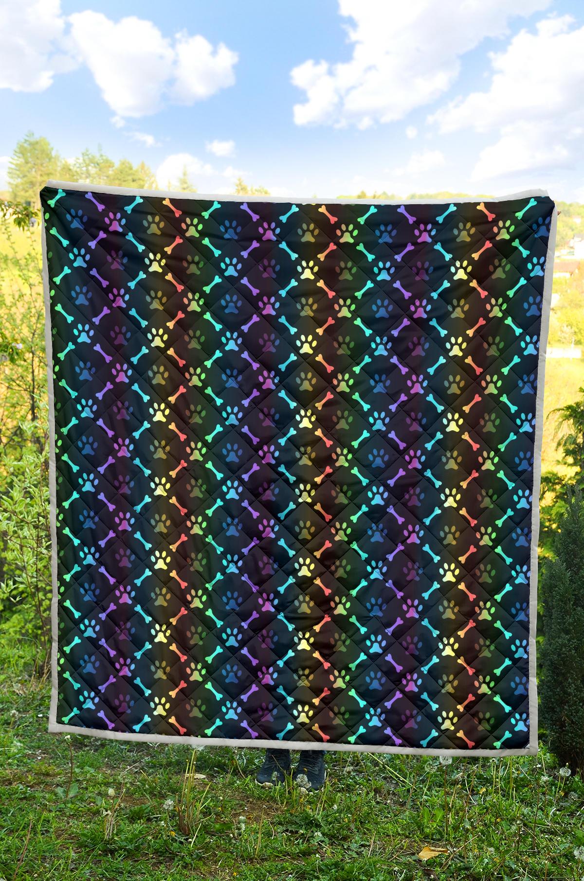 Paw Rainbow Print Premium Quilt-JTAMIGO.COM