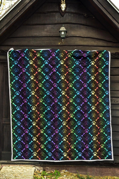 Paw Rainbow Print Premium Quilt-JTAMIGO.COM
