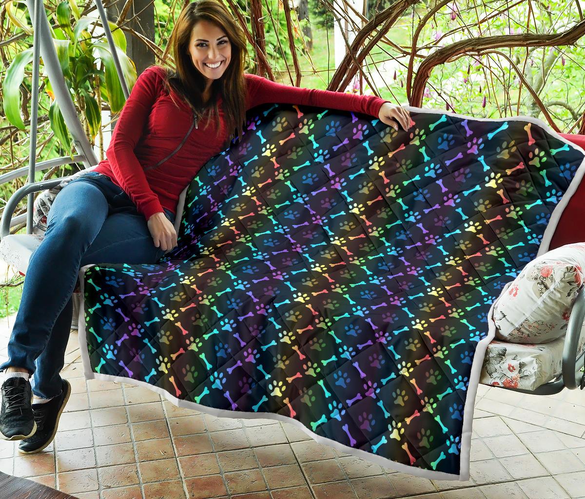 Paw Rainbow Print Premium Quilt-JTAMIGO.COM