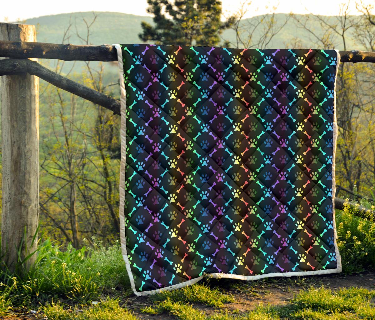 Paw Rainbow Print Premium Quilt-JTAMIGO.COM