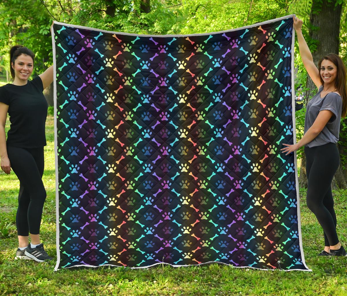 Paw Rainbow Print Premium Quilt-JTAMIGO.COM