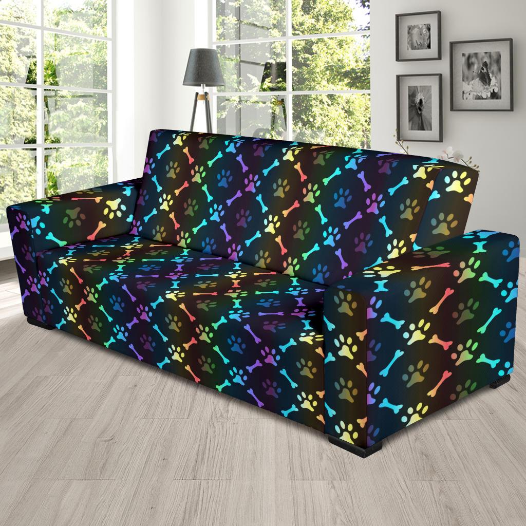 Paw Rainbow Print Sofa Slipcover-JTAMIGO.COM