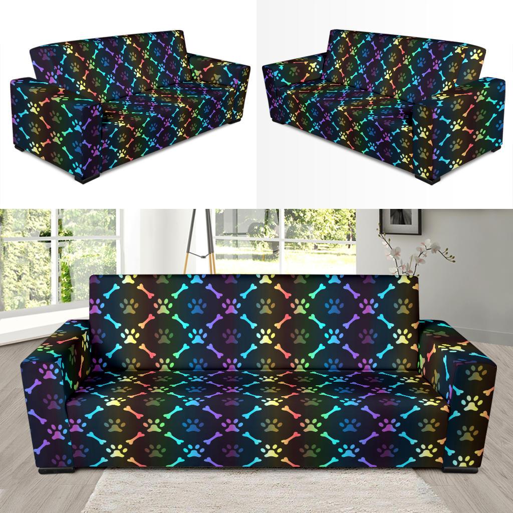 Paw Rainbow Print Sofa Slipcover-JTAMIGO.COM