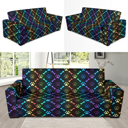 Paw Rainbow Print Sofa Slipcover-JTAMIGO.COM
