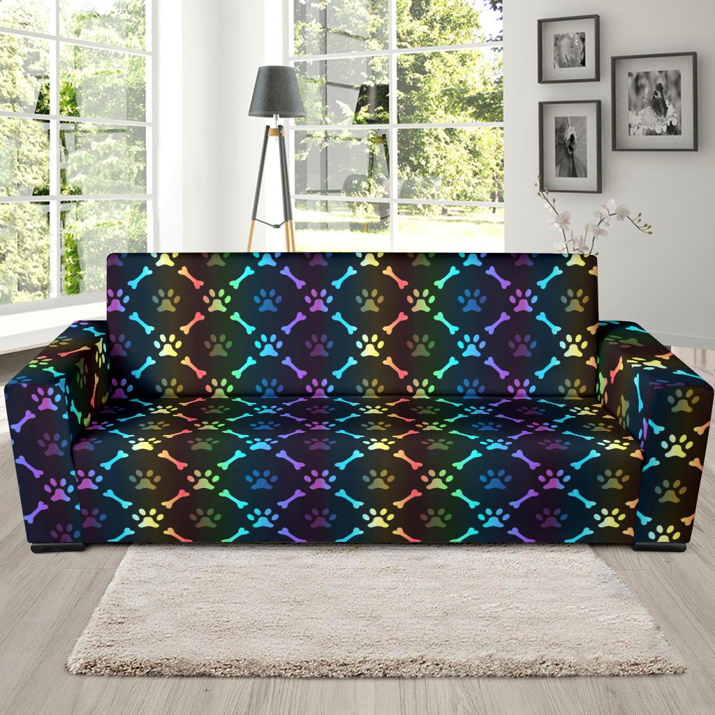 Paw Rainbow Print Sofa Slipcover-JTAMIGO.COM