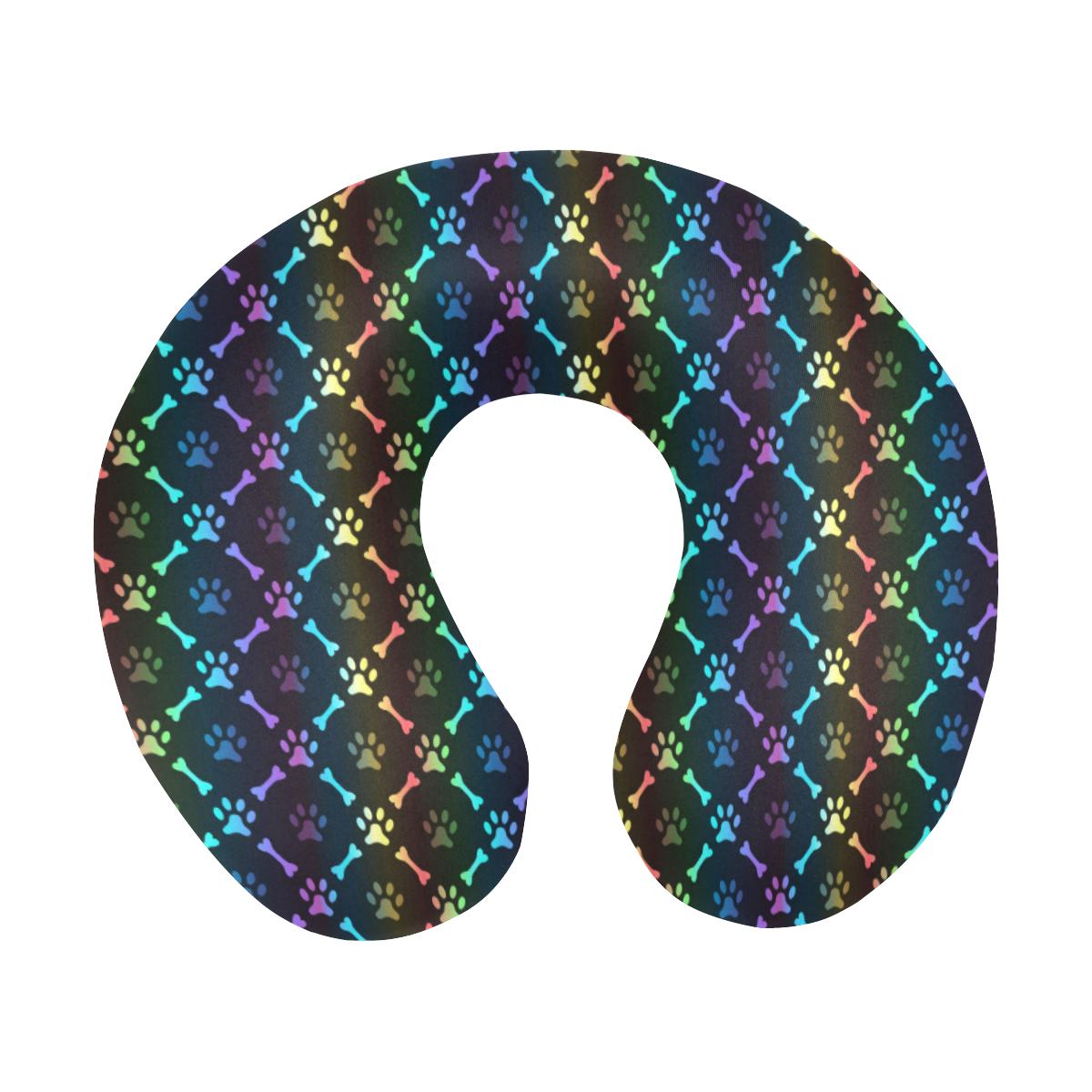 Paw Rainbow Print U-Shaped Travel Neck Pillow-JTAMIGO.COM