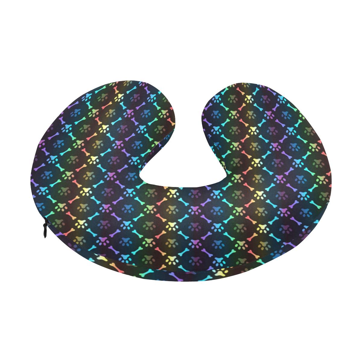 Paw Rainbow Print U-Shaped Travel Neck Pillow-JTAMIGO.COM