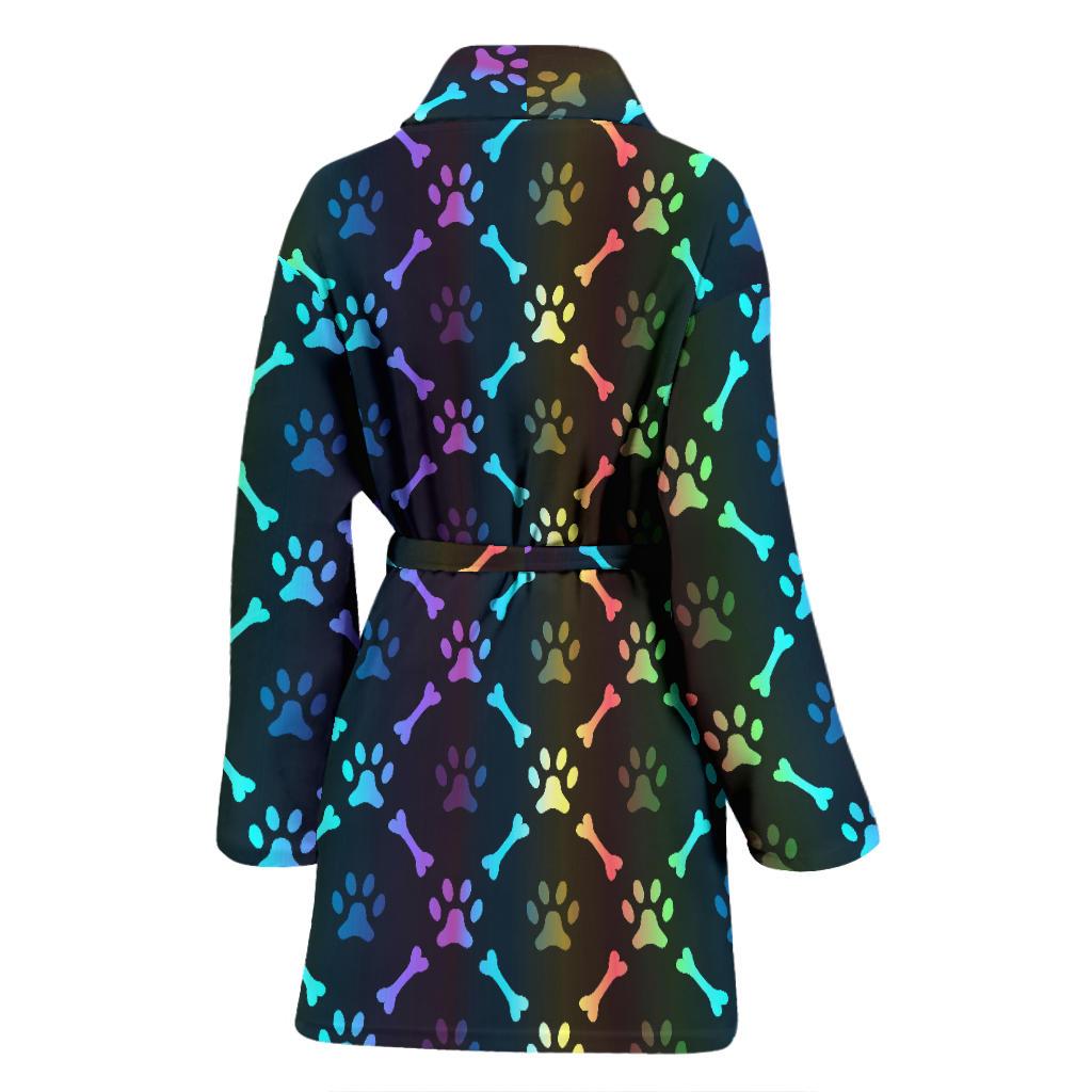 Paw Rainbow Print Women Bath Robe-JTAMIGO.COM