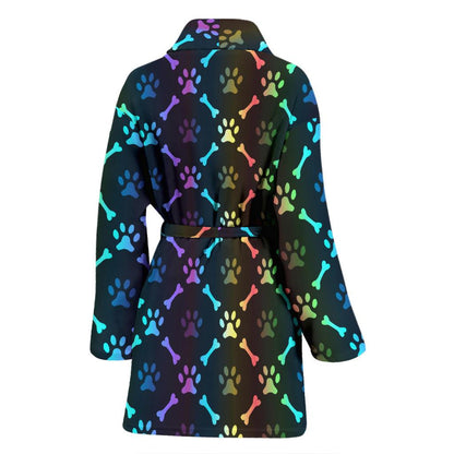 Paw Rainbow Print Women Bath Robe-JTAMIGO.COM