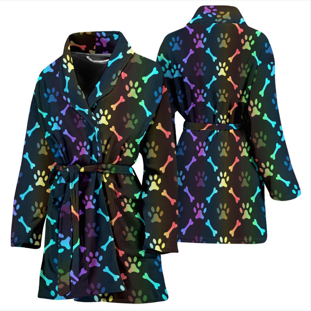 Paw Rainbow Print Women Bath Robe-JTAMIGO.COM