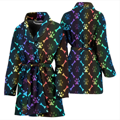 Paw Rainbow Print Women Bath Robe-JTAMIGO.COM