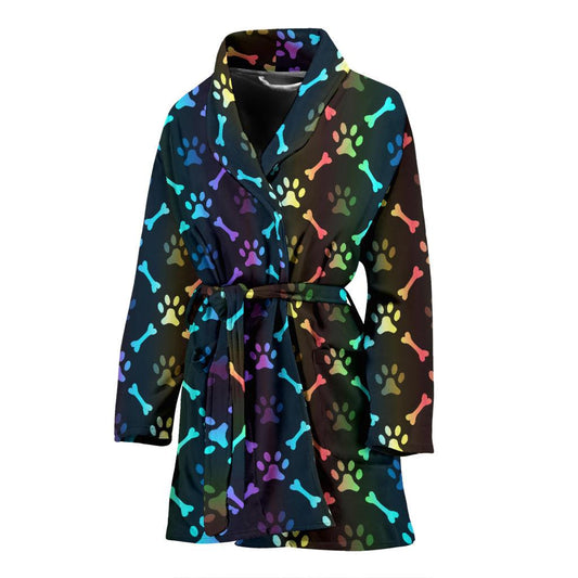 Paw Rainbow Print Women Bath Robe-JTAMIGO.COM
