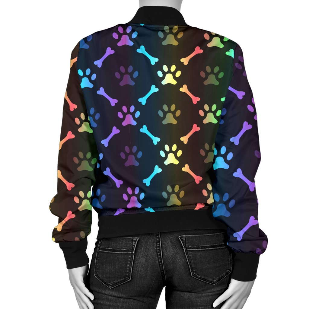 Paw Rainbow Print Women Casual Bomber Jacket