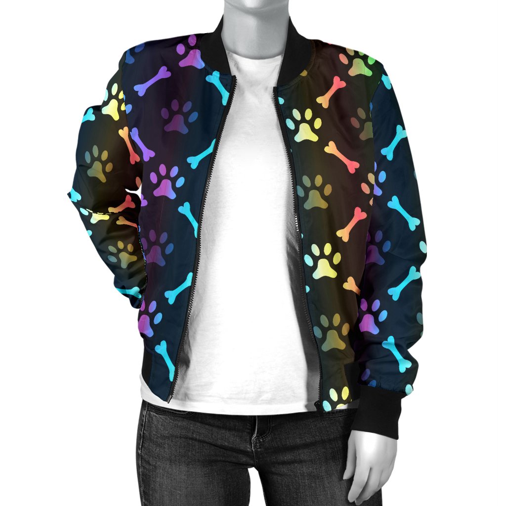 Paw Rainbow Print Women Casual Bomber Jacket