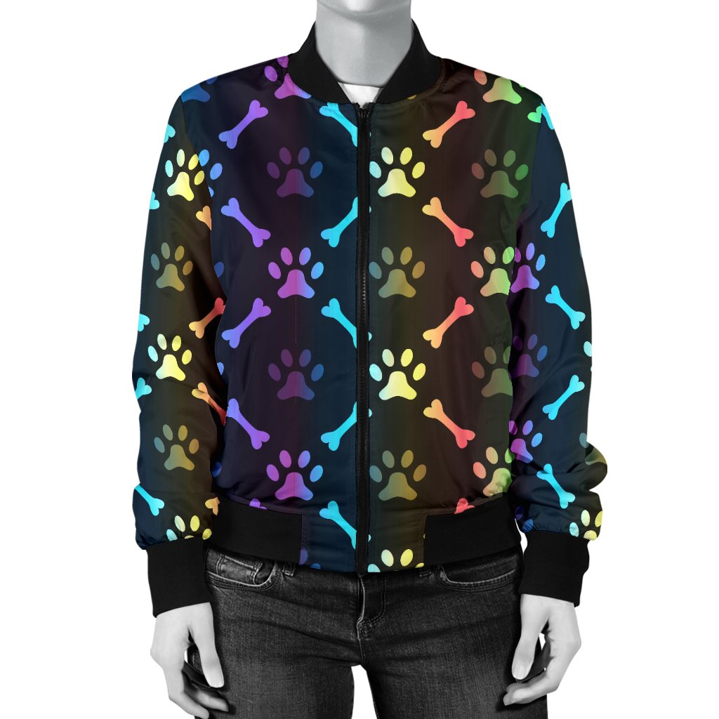 Paw Rainbow Print Women Casual Bomber Jacket