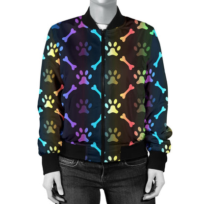 Paw Rainbow Print Women Casual Bomber Jacket