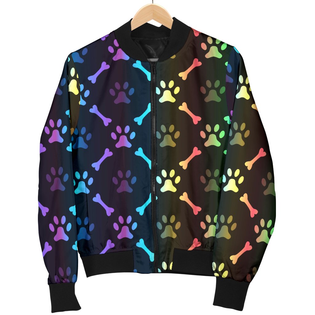 Paw Rainbow Print Women Casual Bomber Jacket