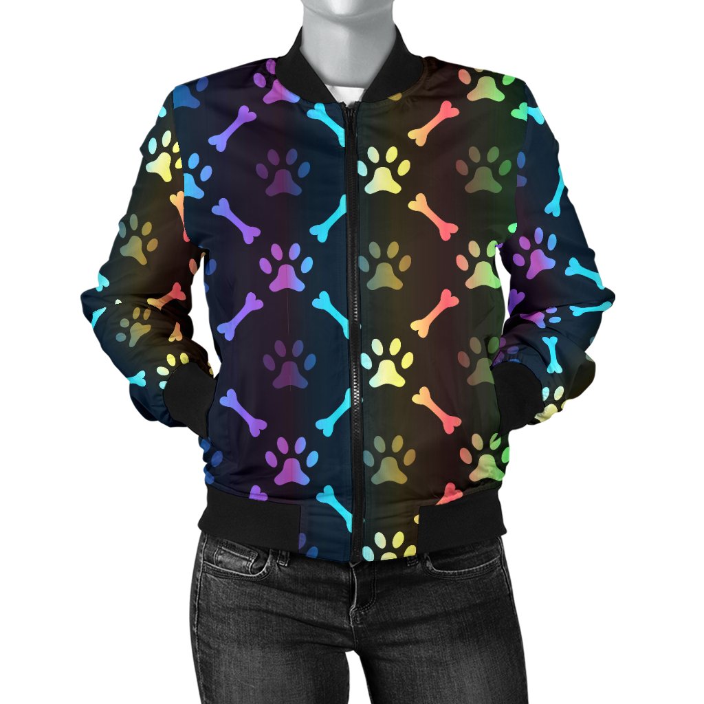 Paw Rainbow Print Women Casual Bomber Jacket