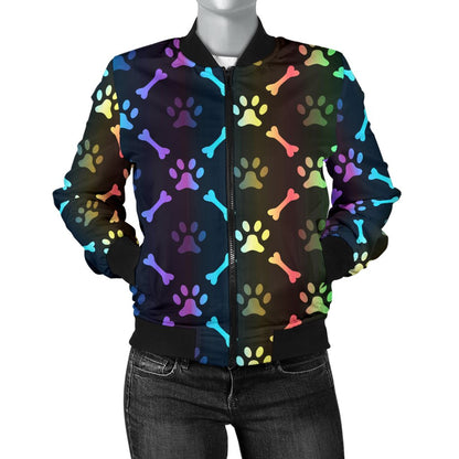 Paw Rainbow Print Women Casual Bomber Jacket