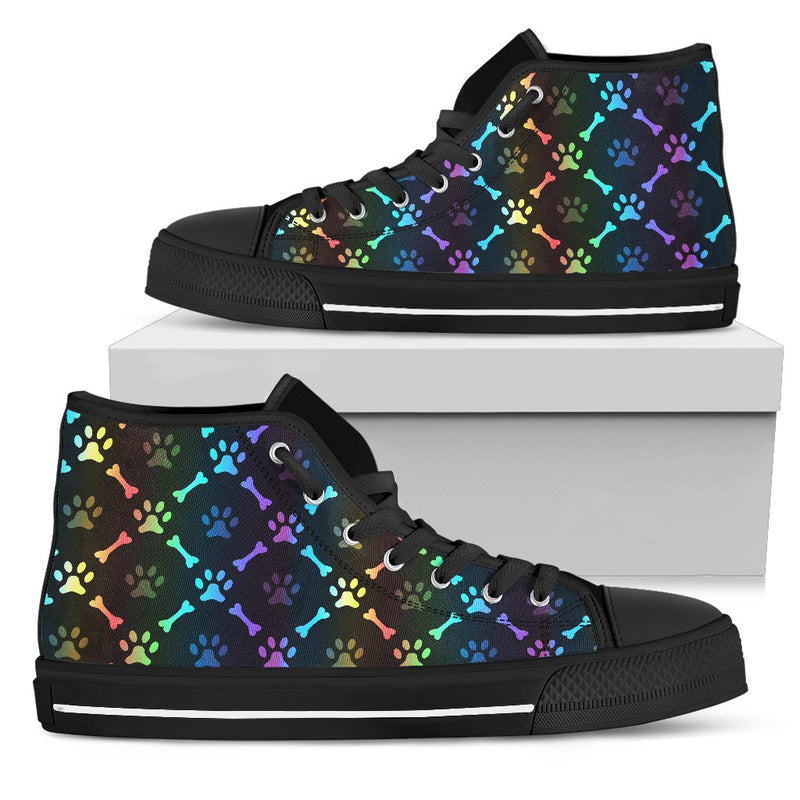 Paw Rainbow Print Women High Top Shoes