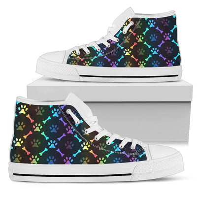 Paw Rainbow Print Women High Top Shoes