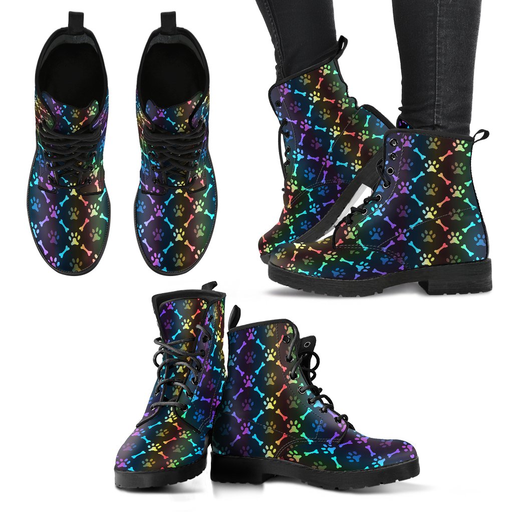 Paw Rainbow Print Women Leather Boots-JTAMIGO.COM
