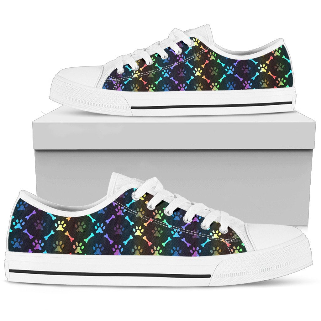 Paw Rainbow Print Women Low Top Shoes-JTAMIGO.COM