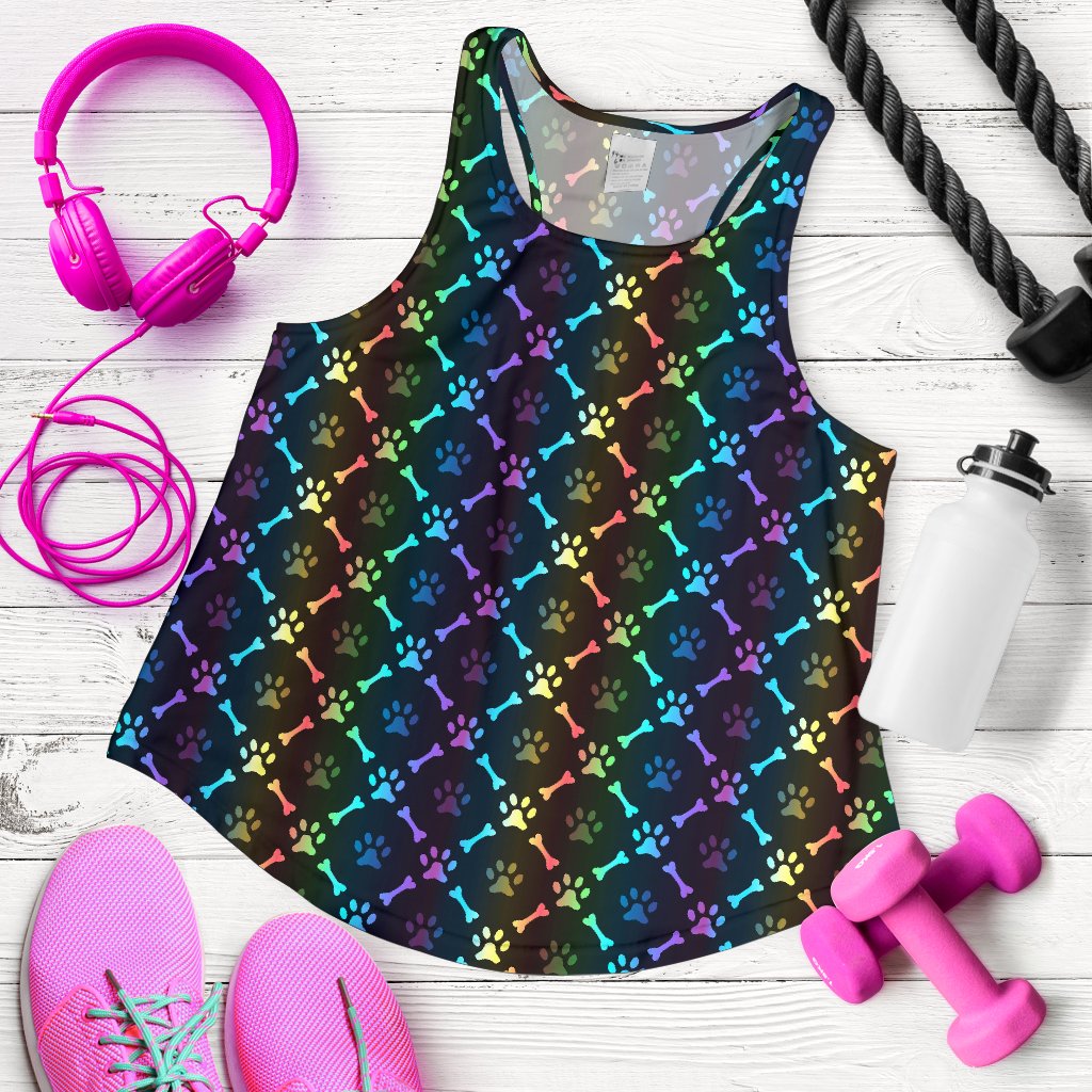 Paw Rainbow Print Women Racerback Tank Top
