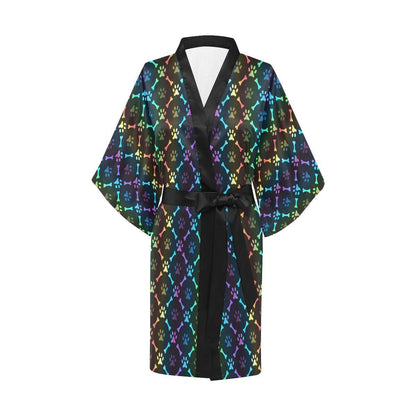 Paw Rainbow Print Women Short Kimono Robe