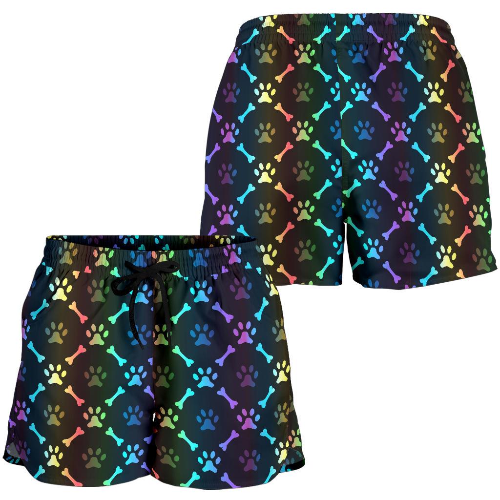 Paw Rainbow Print Women Shorts-JTAMIGO.COM