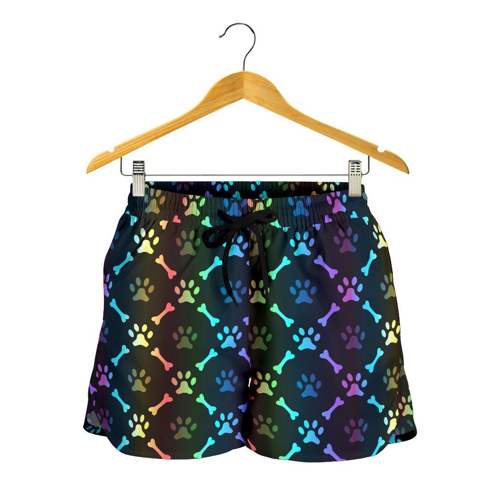 Paw Rainbow Print Women Shorts-JTAMIGO.COM