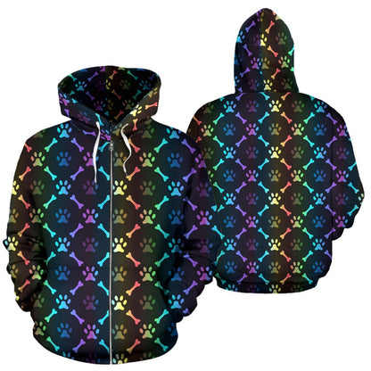Paw Rainbow Print Zip Up Hoodie
