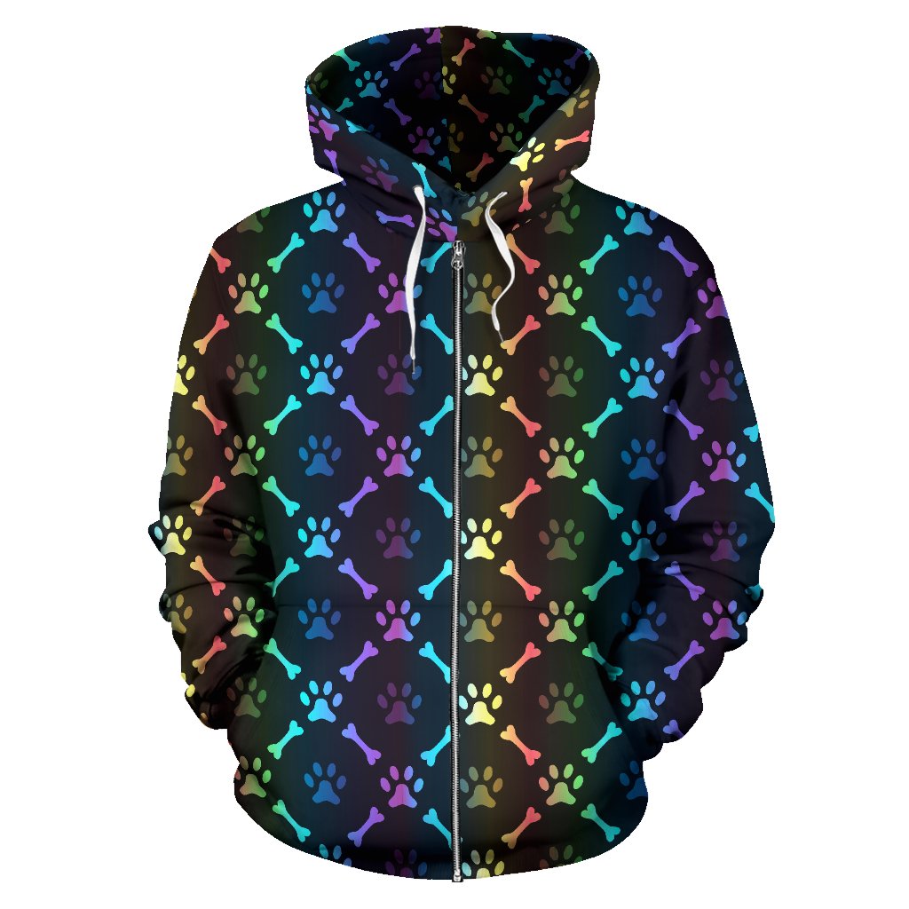 Paw Rainbow Print Zip Up Hoodie