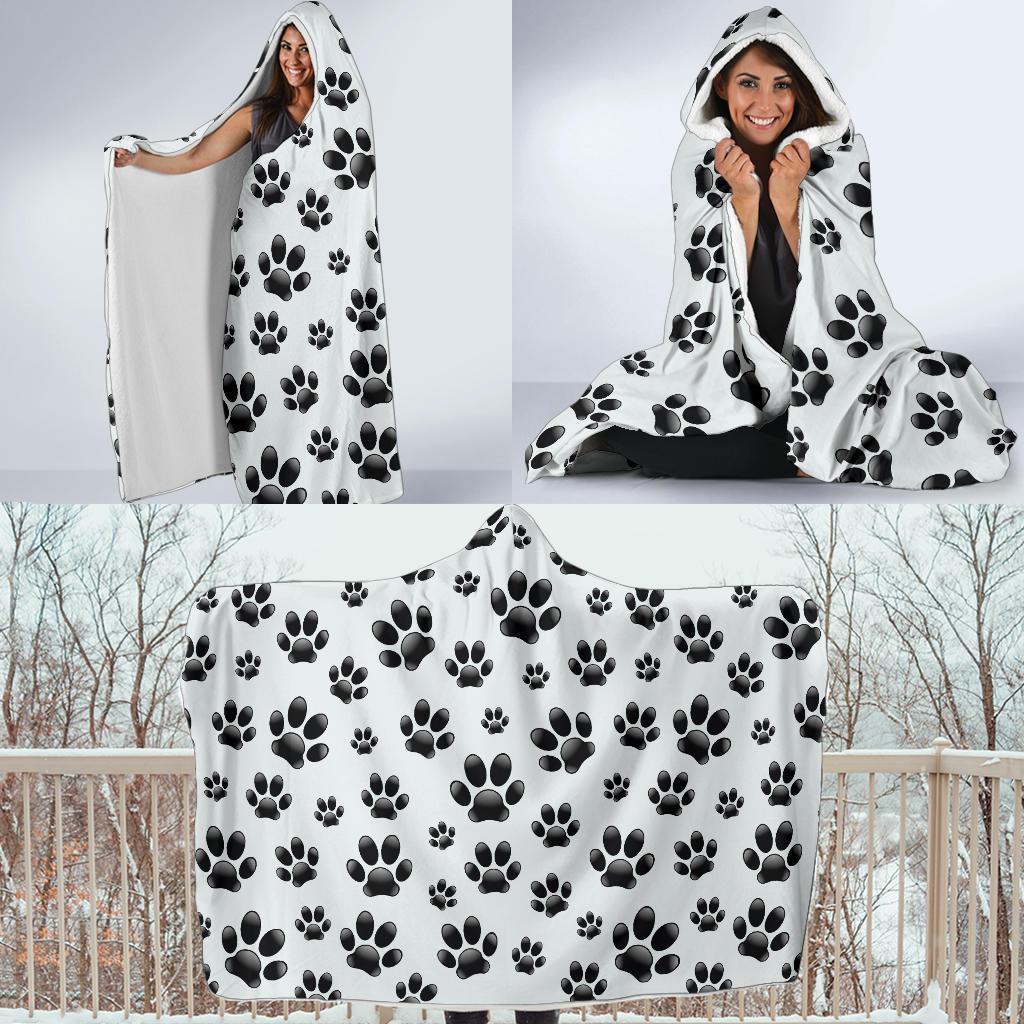 Paw Themed Print Hooded Blanket-JTAMIGO.COM