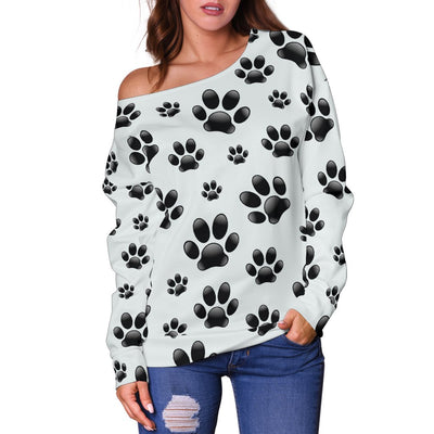 Paw Themed Print Off Shoulder Sweatshirt