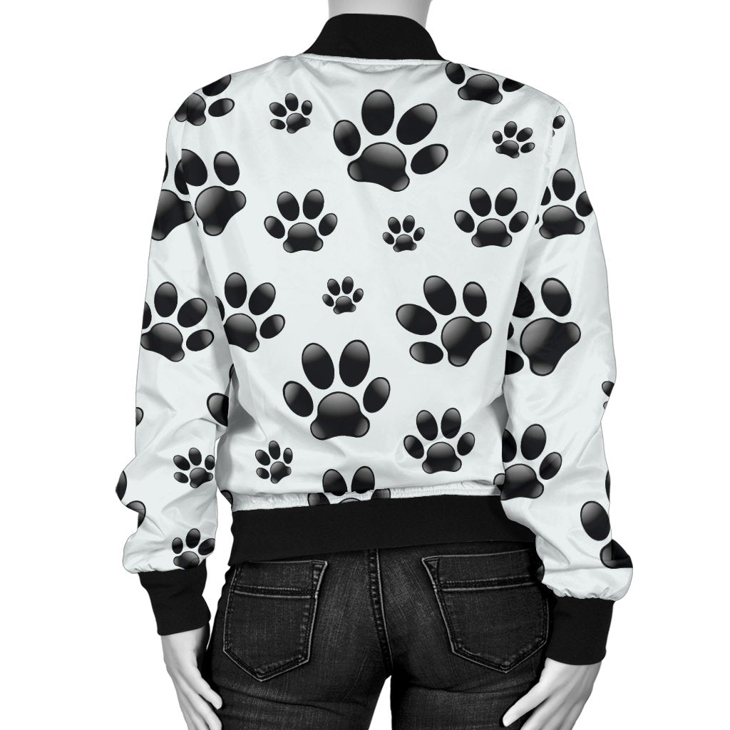 Paw Themed Print Women Casual Bomber Jacket