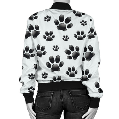Paw Themed Print Women Casual Bomber Jacket