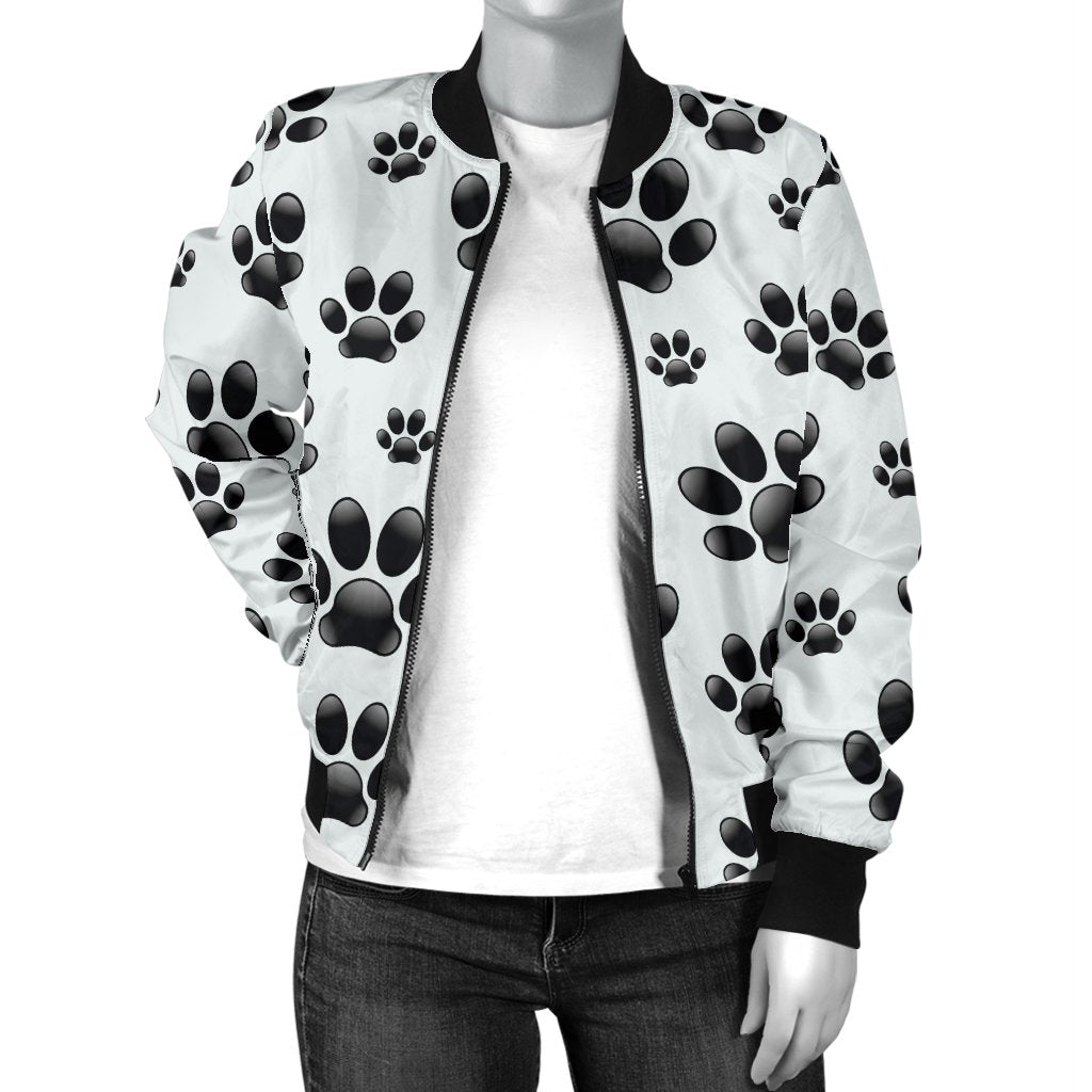 Paw Themed Print Women Casual Bomber Jacket
