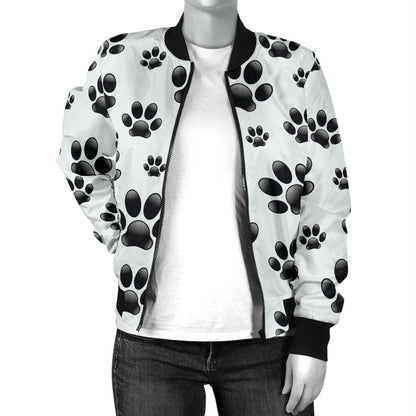 Paw Themed Print Women Casual Bomber Jacket