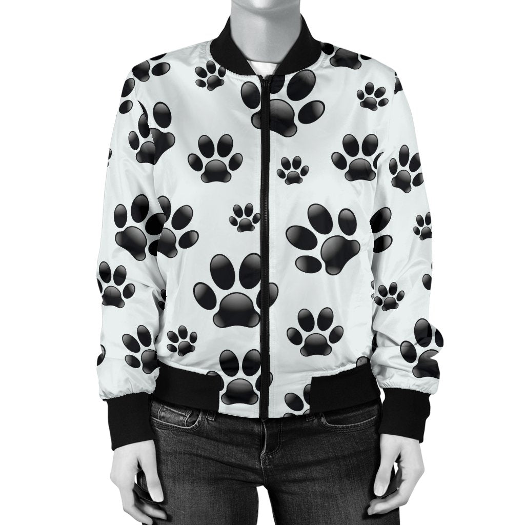 Paw Themed Print Women Casual Bomber Jacket